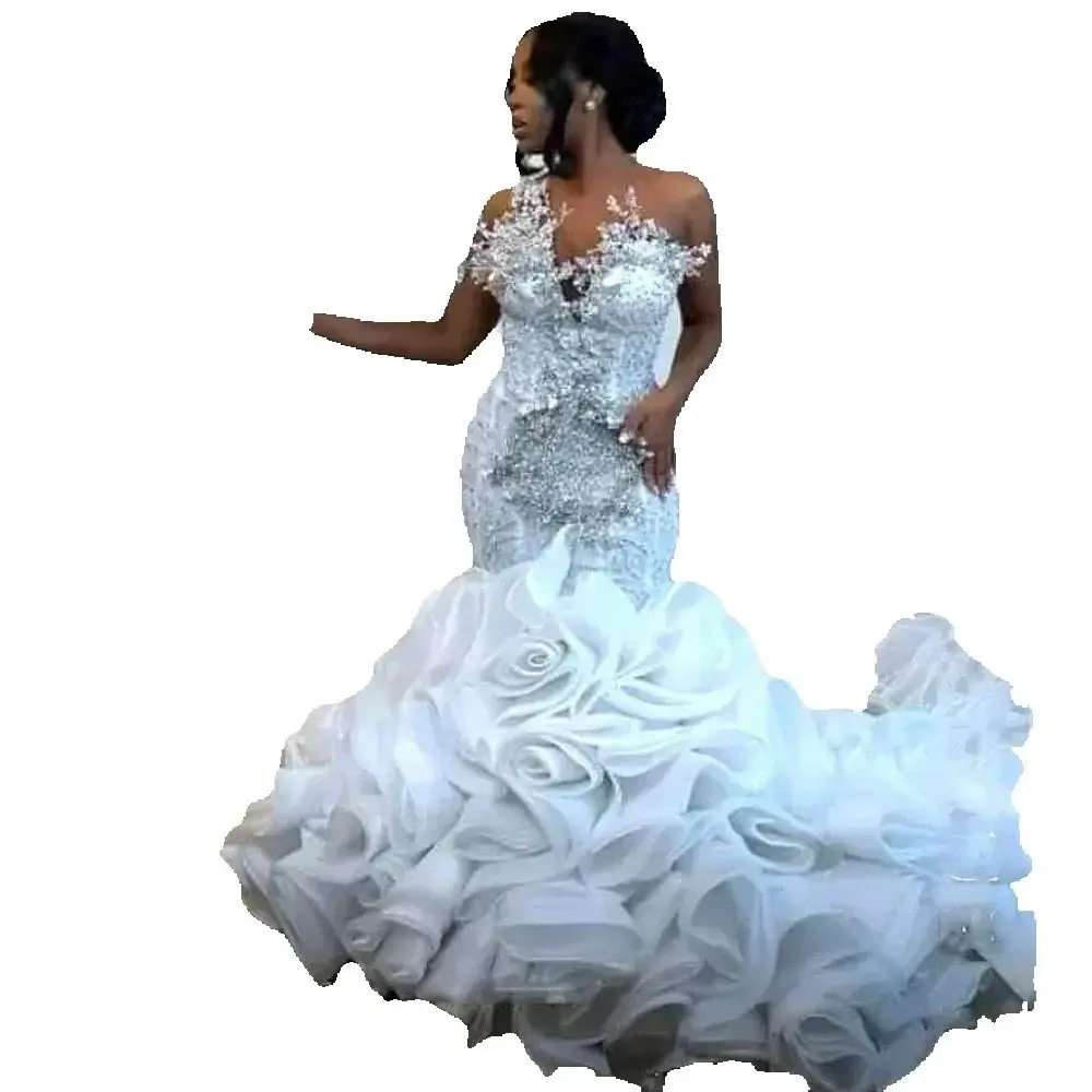 

Свадебное платье на одно плечо с аппликациями и кристаллами, в стиле асо-эби, из органзы, с многоярусными оборками, Vestido De Casamento