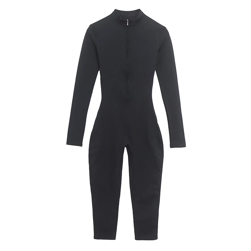 

Elastic Thin Fleece Long Sleeve Seven-Footed Bodysuit Half-Zipper Sport Fitness Running Suit Simple Color Universal Fit