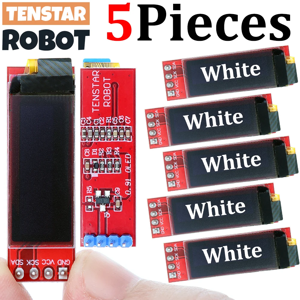 TENSTAR 5pcs 0.91 Inch OLED Module SSD1306 Driver Chip I2C 0.91