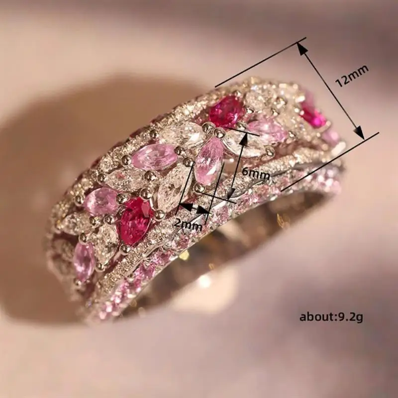 Huitan Anmutiger silberfarbener Damenring, ästhetischer Hochzeits- und Verlobungsring mit Marquise-Form, mehrere Farben, CZ, trendiges Accessoires-Schmuckstück – Detail 1