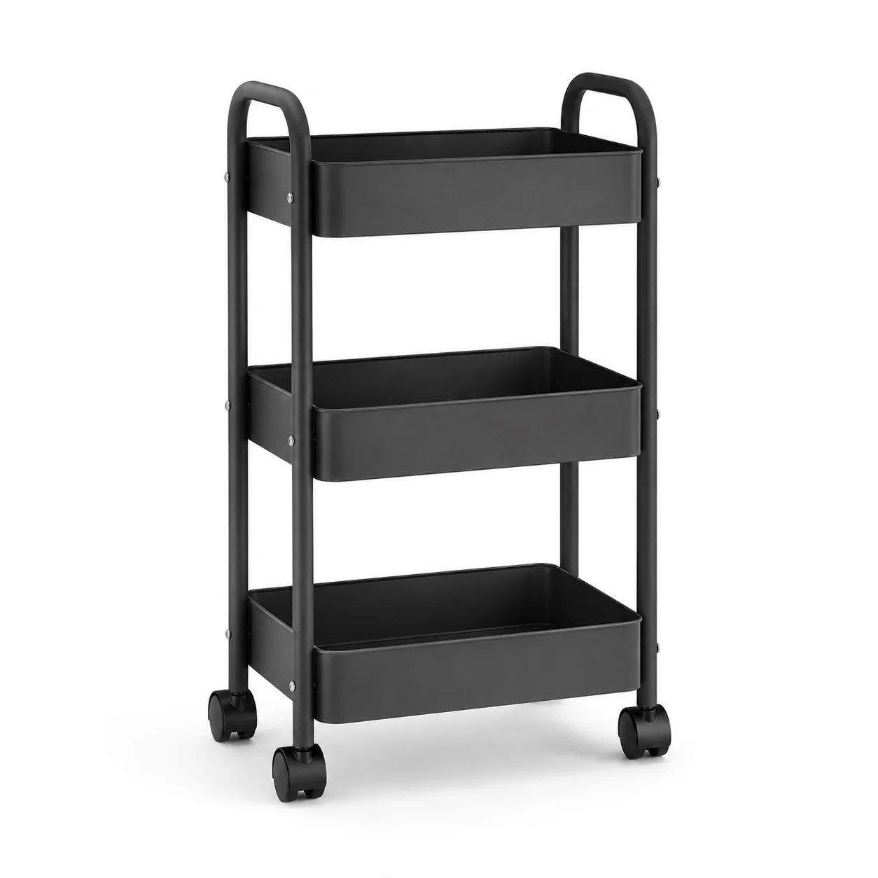 3-Tier Slim Rolling Storage Cart, 66 cm High Metal Utility Trolley for Kitchen, Bathroom and Laundry Room