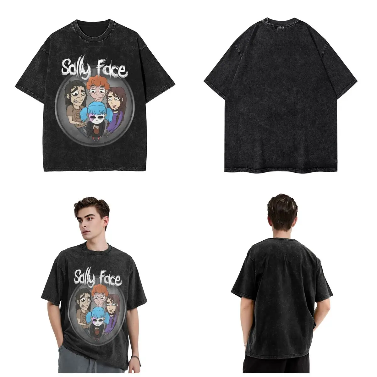 Sallyface Sal Fisher Washed T Shirt Streetwear Hip Hop Novelty T-Shirt Sally Face Tee Shirt for Men Women 100% Cotton Summer