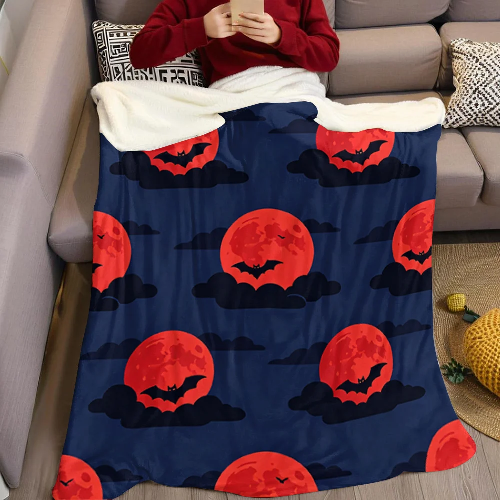 Blood Moon Bats Flannel Blanket Warm Soft Halloween Christmas All-Season Couch Decorative Cozy Warm Gift