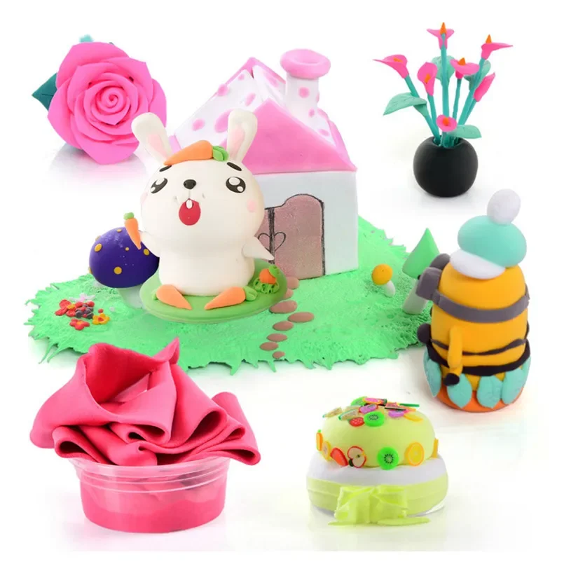 12/24/36 Colors DIY Fluffy Slime Soft Clay Air Dry Playdough Set Toys For Children Polymer Light Clay Plasticine With Tools Kid