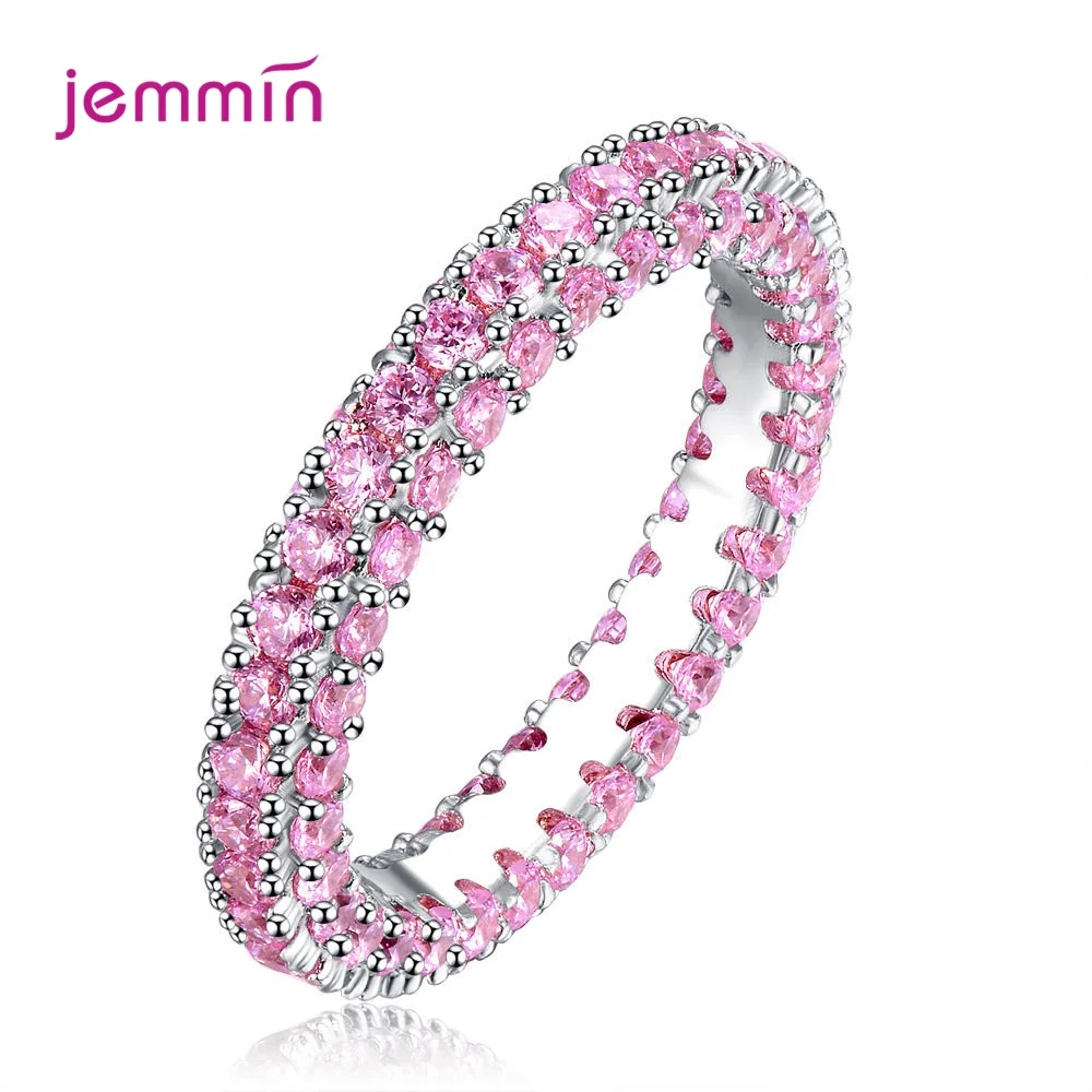 Three-dimensional 3 Rows Full Crystal Finger Rings for Women Luxurious White Zircon Wedding Ring Cute Girls Party Jewelry