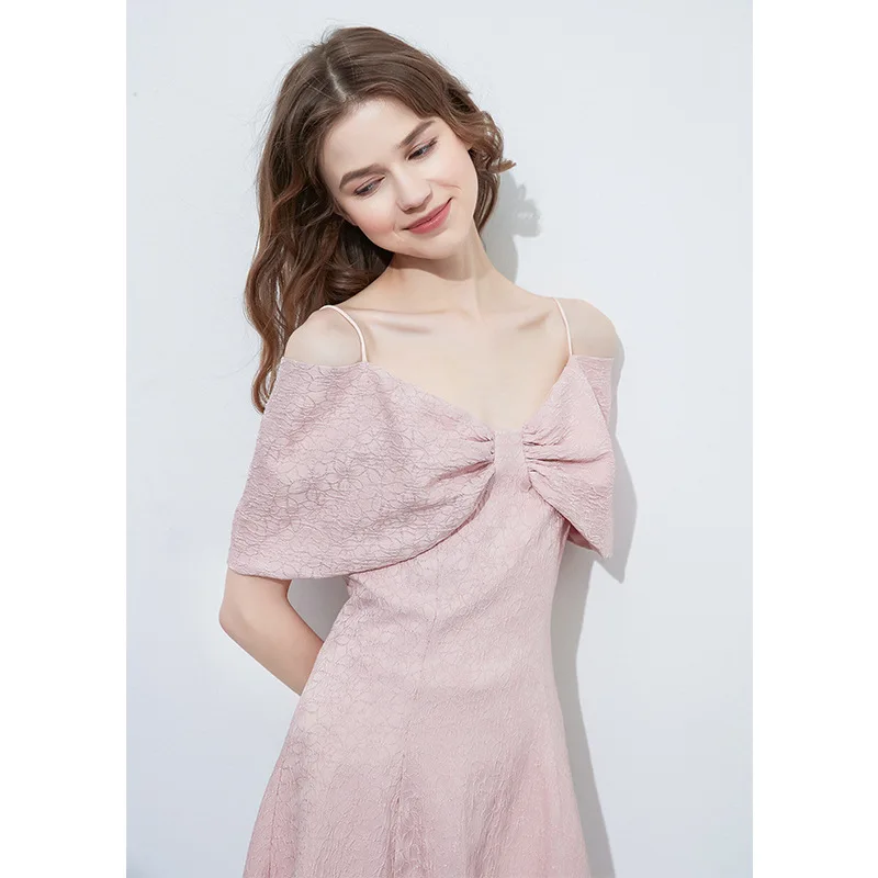 

Summer Women Jacquard Dress Sweet Girls Camisole Pink Dress Bow Raglan Sleeve Party Dresses for Women Birthday Gift Even