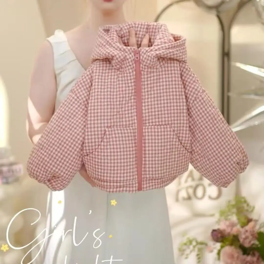 

New Style Thick and Stylish Hooded Winter Children's Plaid Coat with Cotton Padded Jacket for Boys and Girls