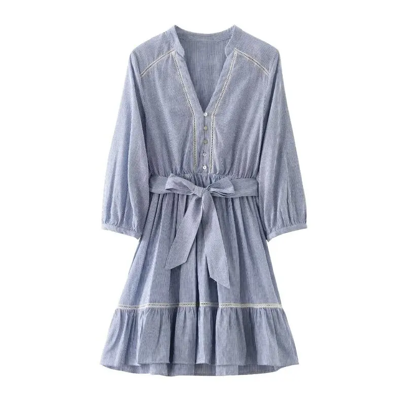 Ele V-ne الدانتيل تقليم مخطط الدكتور المرأة Faion الربيع الصيف وصول جديد قطعة واحدة غرامة Sle الملابس #4