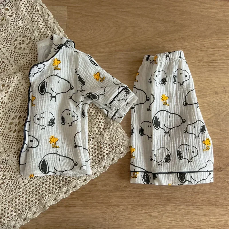 Snoopy Baby Home Clothes Summer Short Sleeve Shorts Set Pajamas Children's Cartoon 2023 New Boys and Girls sleepwear nightgown