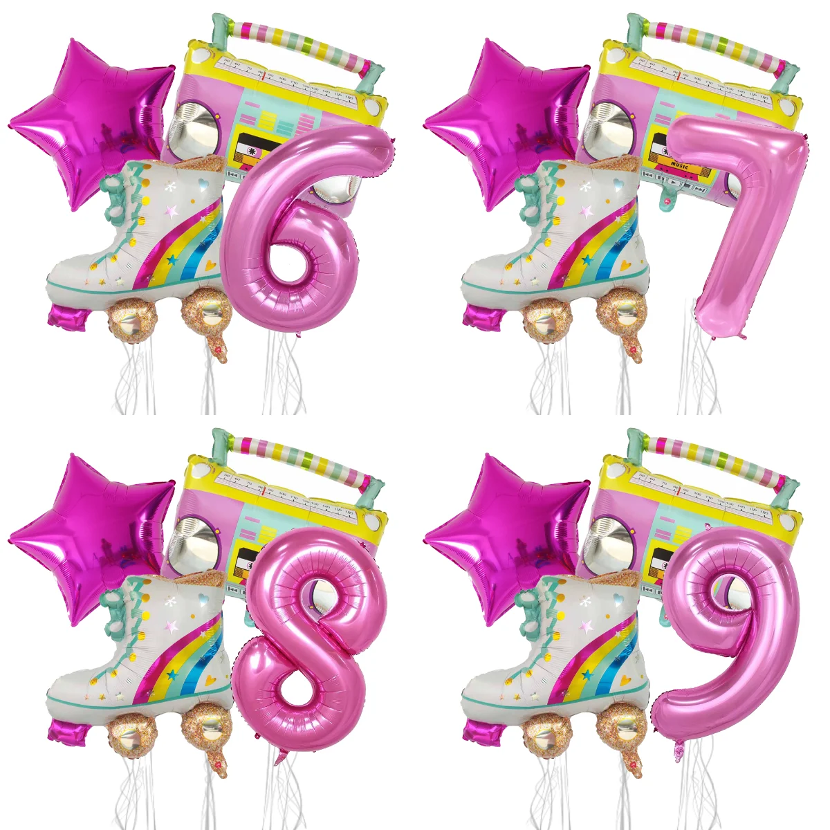4 Stück 32-Zoll-Zahlenballons, Radio-Skates-förmige Ballons, aufblasbares Spielzeug für Kinder, Spaß und Lernspiel