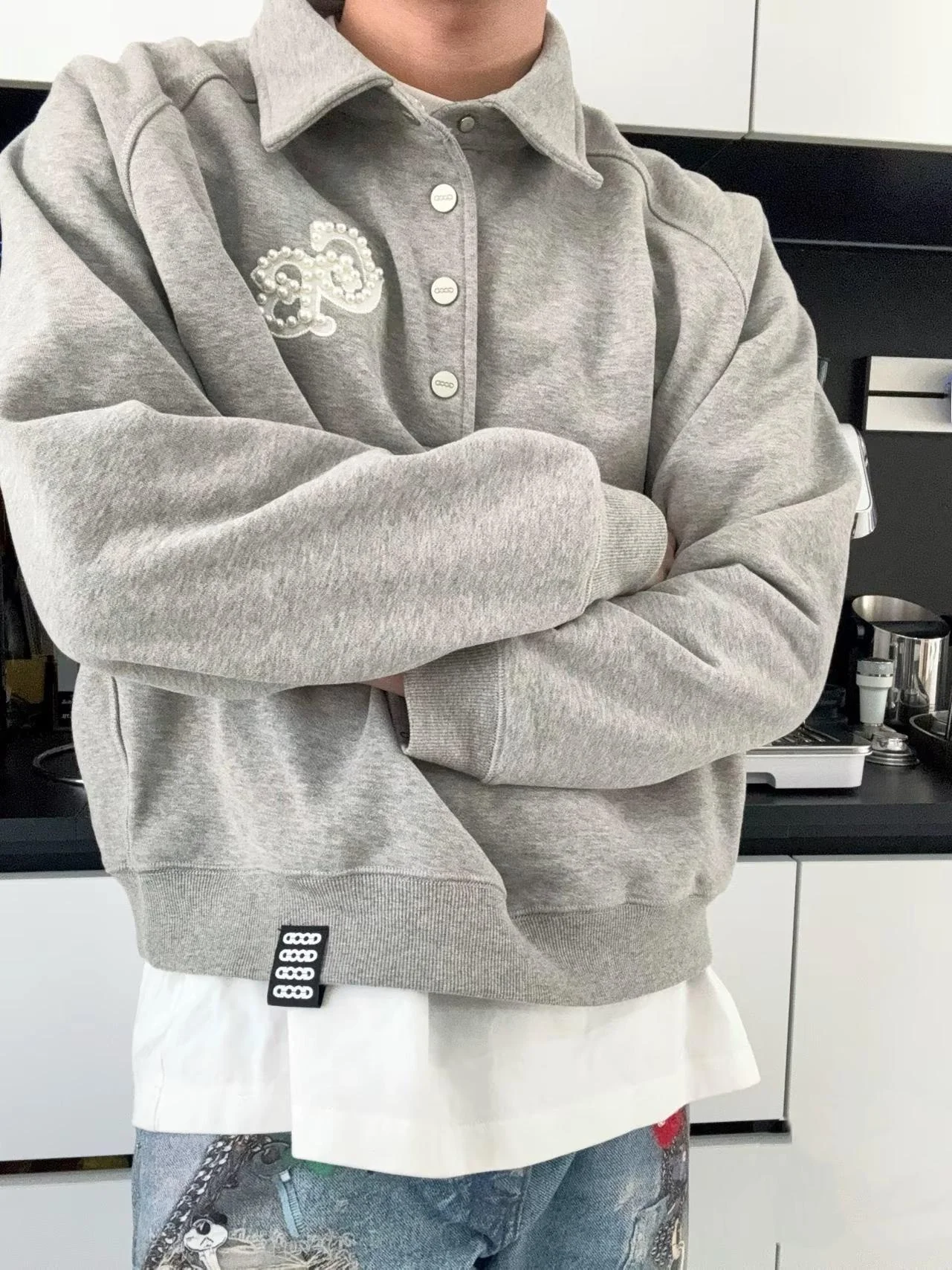 

Goodbrand Luxury Pearl Sweatirt Long Sve Loose ex Casual irt Street Sle Youth Faion Pearl Series