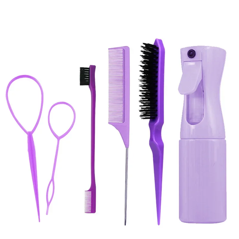 6Pcs Hairdressing Tool Set Hairline Brush Makeup Comb High Pressure Continuous Spray Spray Pot Curling Hair Style Adult Children