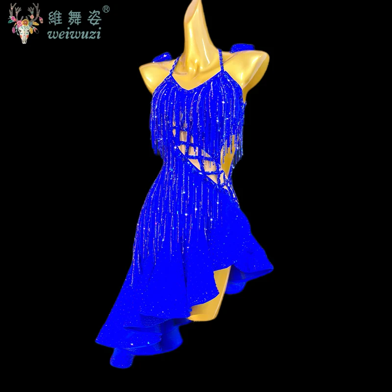 

Latin Dance Dress High-end Custom Hanging Neck with Diamond Pink Skirt Hem Female Adult Stage Samba Dance Professional Clothing