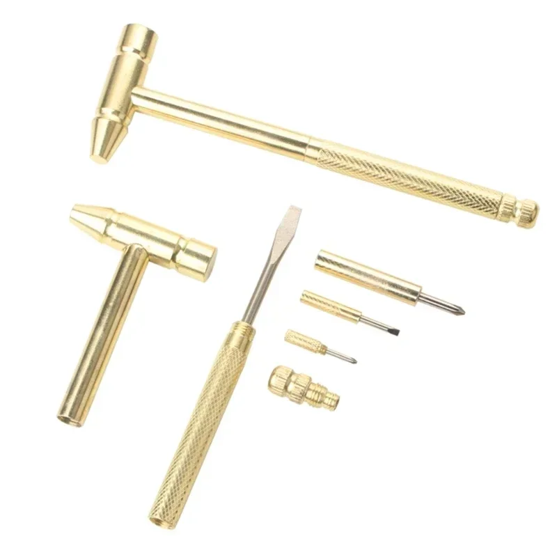 Multi functional household use 6-in-1 Mini Round Copper Hammer Screwdriver Detachable Micro Alloy Screwdriver Perfect Hand Tool