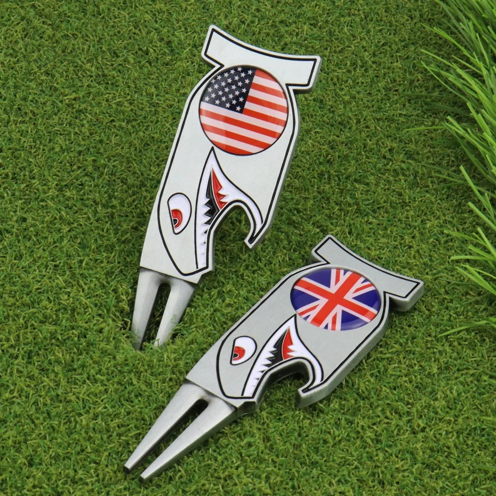 Golf Accessories Shark Golf Green Fork Multifunctional Magnetic Golf Ball Marker Portable Zinc Alloy Divot Fork Golf Club