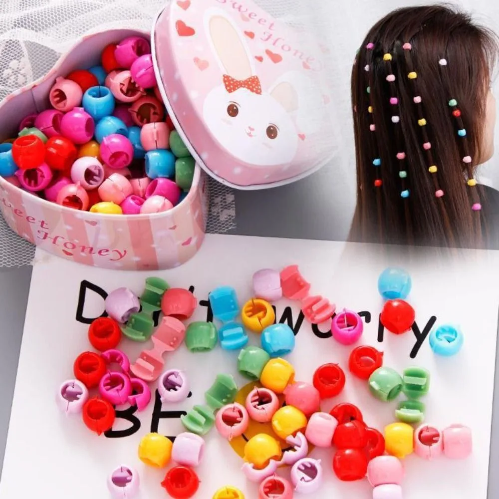 40pcs/set Cute Plastic Mix Colorful Hair Beads Mini Hollow Hair Braids Maker Beads Braids Headwear Women