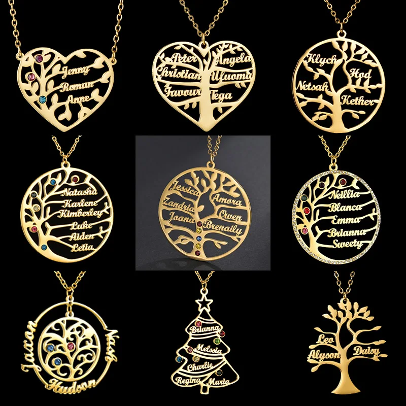 

Personalized Custom Names Necklace Stainless Steel Tree Of Life Nameplate Pendant For Women Men Family Christmas Jewelry Gifts