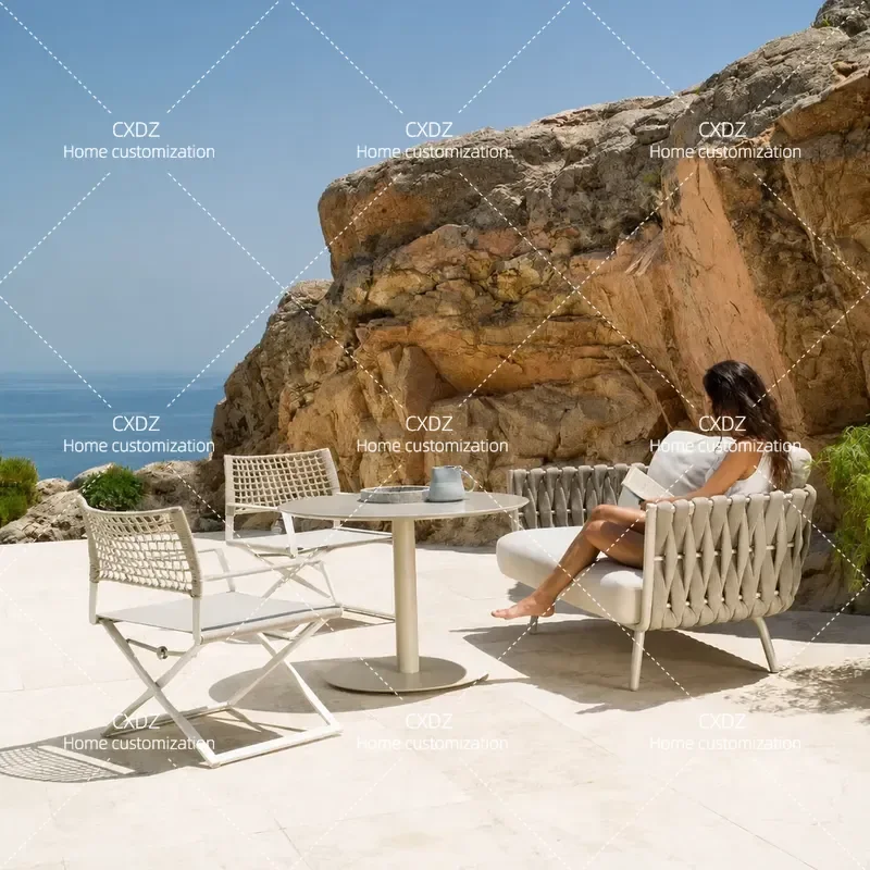 Modern Simple Outdoor Rattan Sofa Set with Coffee Table Leisure Chair Combo for Villa Courtyard Garden Patio Furniture