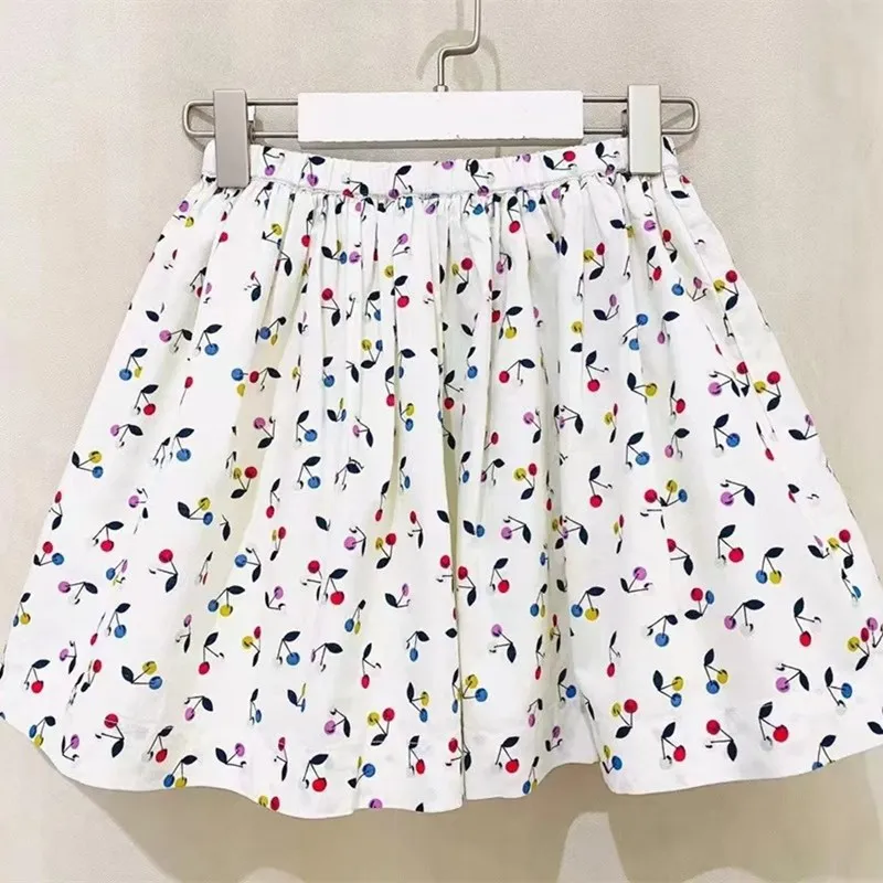 BP New Autumn Toddler Kids White Cherry Skirt Baby Girls Floral Boutique Skirt Pleated Skirts