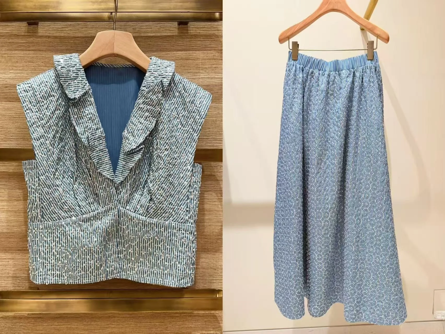 

Elegant V-neck Beaded Sequin Sleeveless Vest A-line Skirt Set Women's Spring Summer 2026 Fashion New Arrival