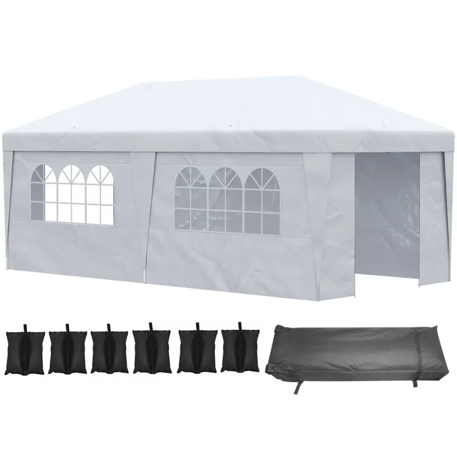 10' x 19.5' Pop Up Canopy Tent with Sidewalls Height Adjustable Large Party Tent Event Shelter with Leg Weight Bags Double Doo