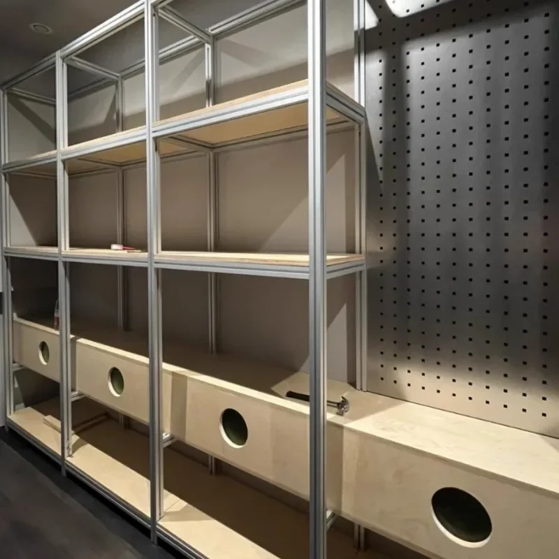 multi-layer decorative  industrial wind aluminum profile storage rack displayed against the wall