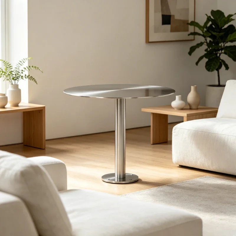 Wall Mounted Stainless Steel Round Coffee Table Easy Clean Minimalist Design for Milk Tea Shop Cafe Bistro Ultra Strong Load