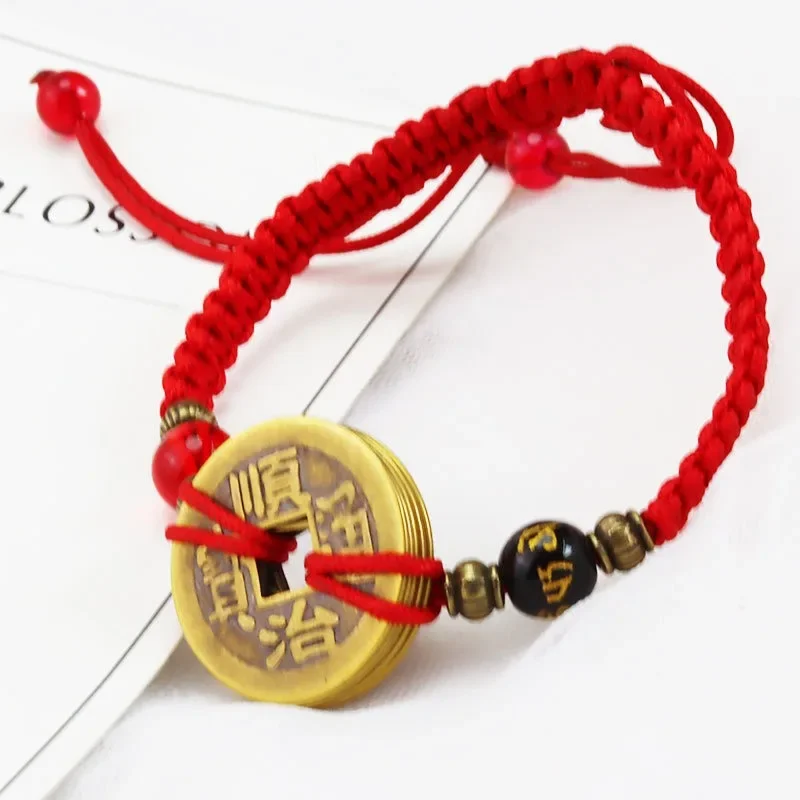 Buddhism Six Words Ancient Coin Kabbalah Red String Bracelets Lucky Protection Red Rope Bracelets Jewelry Accessories