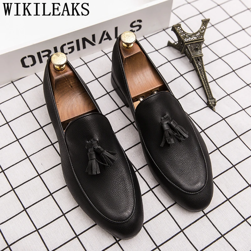 Loafers Men Dress Shoes Leather Italian Office Shoes Men Formal Brand Wedding Shoes Men Elegant Coiffeur Sepatu Slip On Pria