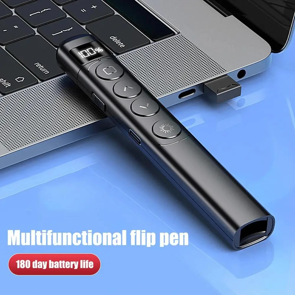 Clicker per presentazioni con penna ribaltabile wireless Puntatore laser RF da 2,4 GHz Telecomando PowerPoint con controllo Hyperlink Presentatore IR a luce rossa