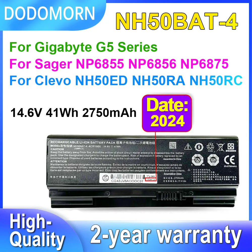 

DODOMORN NH50BAT-4 Laptop Battery For Gigabyte G5 Series KC GD For Sager NP6855 NP6856 NP6875 Clevo NH50ED NH50RA 14.6V 41Wh