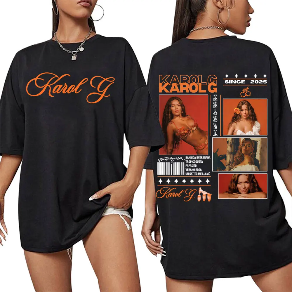 Karol G Tropicoqueta 2025 الصيف ألبوم جديد ميرش 100% القطن تي شيرت مطبوع المرأة شارع العليا الهيب هوب خمر بلايز عادية Y2K