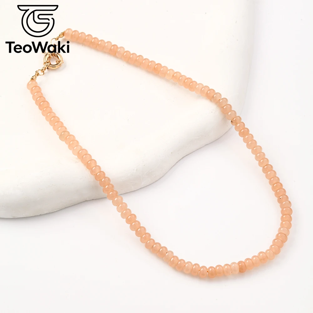 TeoWaki Vintage Rondelle Natural Stone Beaded Necklace 4x6mm Thanksgiving Gift Stackable Women Daily Party Neck Jewelry 40cm