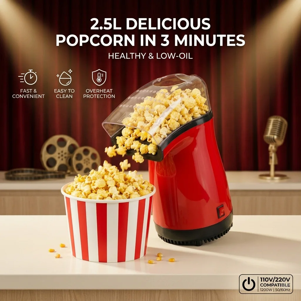 

Портативная аэрофритюрница для попкорна для летних вечеринок у бассейна, для детей, для приготовления полезных закусок своими руками, ретро-дизайн, легко чистится, 110В/220В