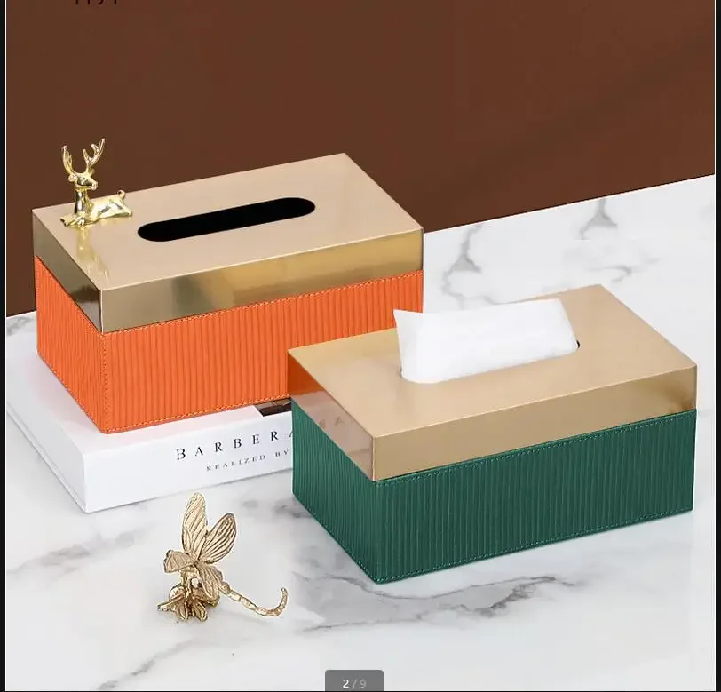 Metal Leather Tissue Box Tissue Storage Box Rectangular Napkin Boxes Napkin Holder Tissue Holder Paper Boxes Tissue Organizer