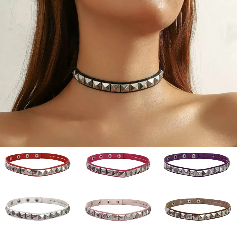 Black PU Leather Square Rivets Gothic Punk Chokers Collar Choker Necklace For Goth Sexy Women Girl Cosplay Party Jewelry