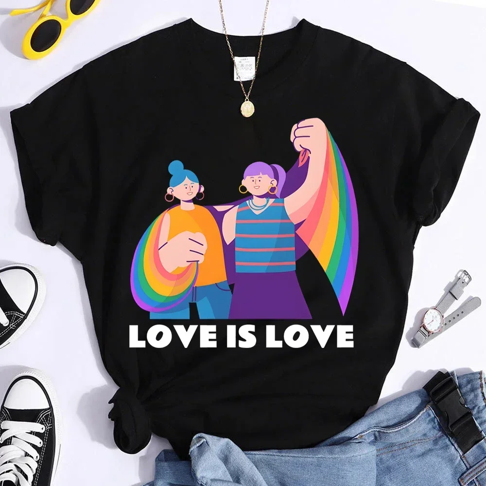 T Shirt Love Is Love Print Tees Lovely Rainbow Flag Cartoon T Shirts Pride Month Pride Parade Y2k Tops Tee cotton Love Wins