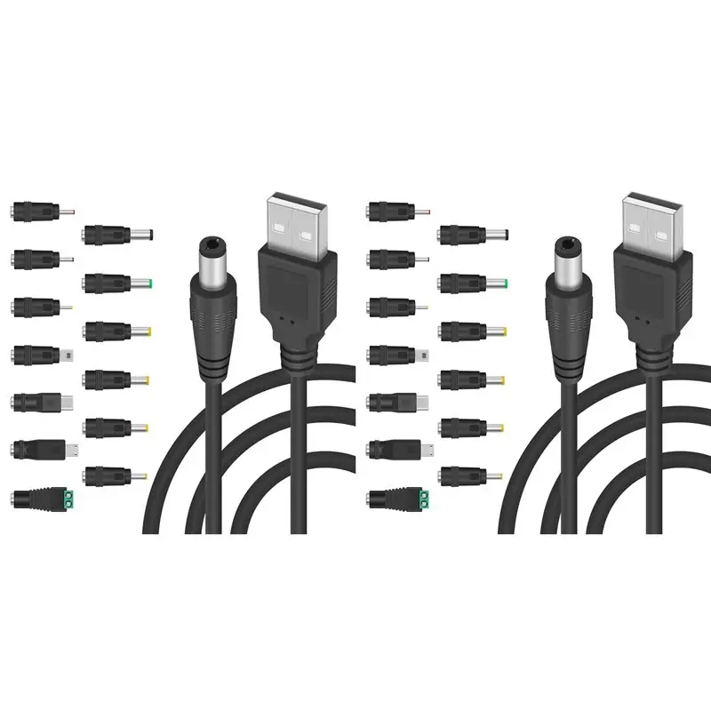 QWE-2X 5V DC 5.5 2.1Mm Jack Charging Cable Power Cord, USB To DC Power Cable With 26 Interchangeable Plugs Connectors
