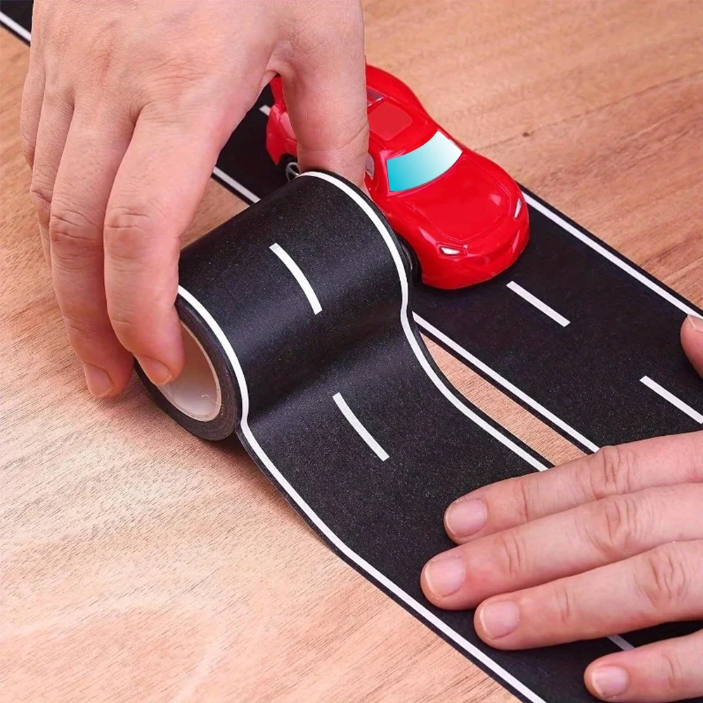 ملصقات مسار الطريق الكرتونية القابلة لإعادة الاستخدام، شريط طريق أسود لديكور سباق الحفلات، لمسة نهائية لامعة ملصقة مسبقًا ذات طابع تلقائي