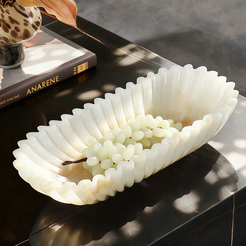 Natural Marble Handmade Carving Fruit Plate Model Room Living Room Entrance Homestay Storage Decorative Fruit Plate
