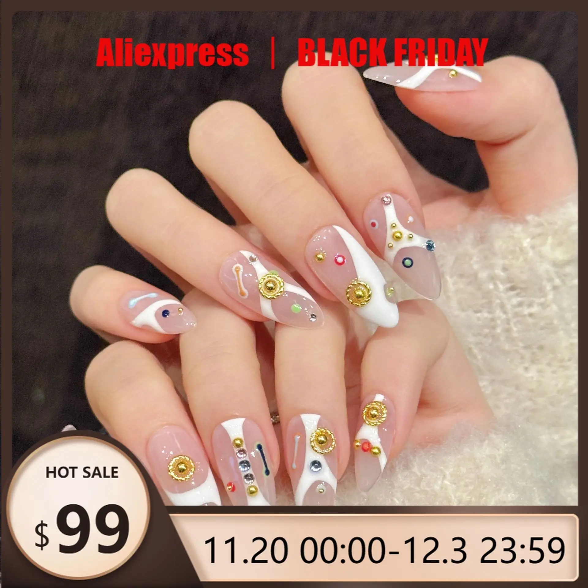 

10pcs Handmade Press on Nails Icy Pink Diamond-Encrusted Simple Lines False Nail for Women&Girl Removable Wearable Fake Nail