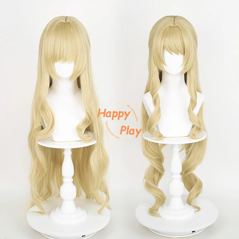 Fontaine Navia Cosplay Wig Women 95cm Long Curly Linen Gold Wig Heat Resistant Synthetic Anime Wigs + Wig Cap