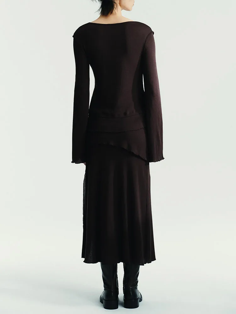 Зима 202, новая милая юбка-миди с высокой талией и разрезом, мягкий материал, женские юбки с разрезом f-длины, мягкие юбки-миди