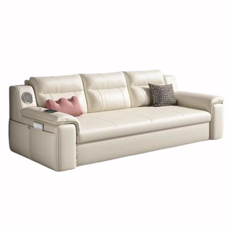 Living Room Genuine Leather Sofas Bed Minimalist Convertible Straight Sofas Design Elegant Wohnzimmer Sofas Home Furniture