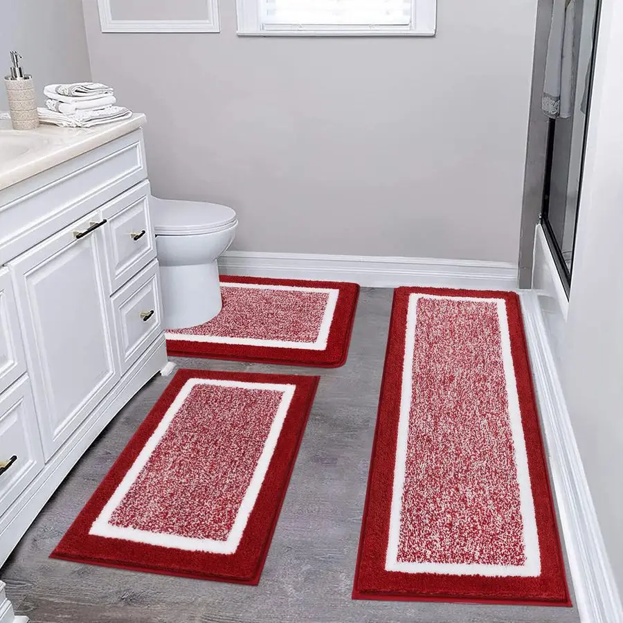

3 Piece Bath Mat Set, Non Slip Plush Bathroom Mats, Absorbent Shaggy Bathroom Rug Set with UShaped Contour Toilet Mat for Bedroo