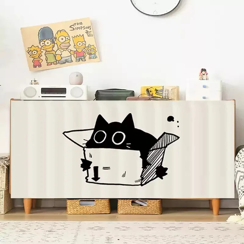 VIKAMA Cartoon Sink Skirt Curtain Funny Various Cat Faces Pattern Dust‑Proof Fabric Curtain for Under‑Counter Decoration