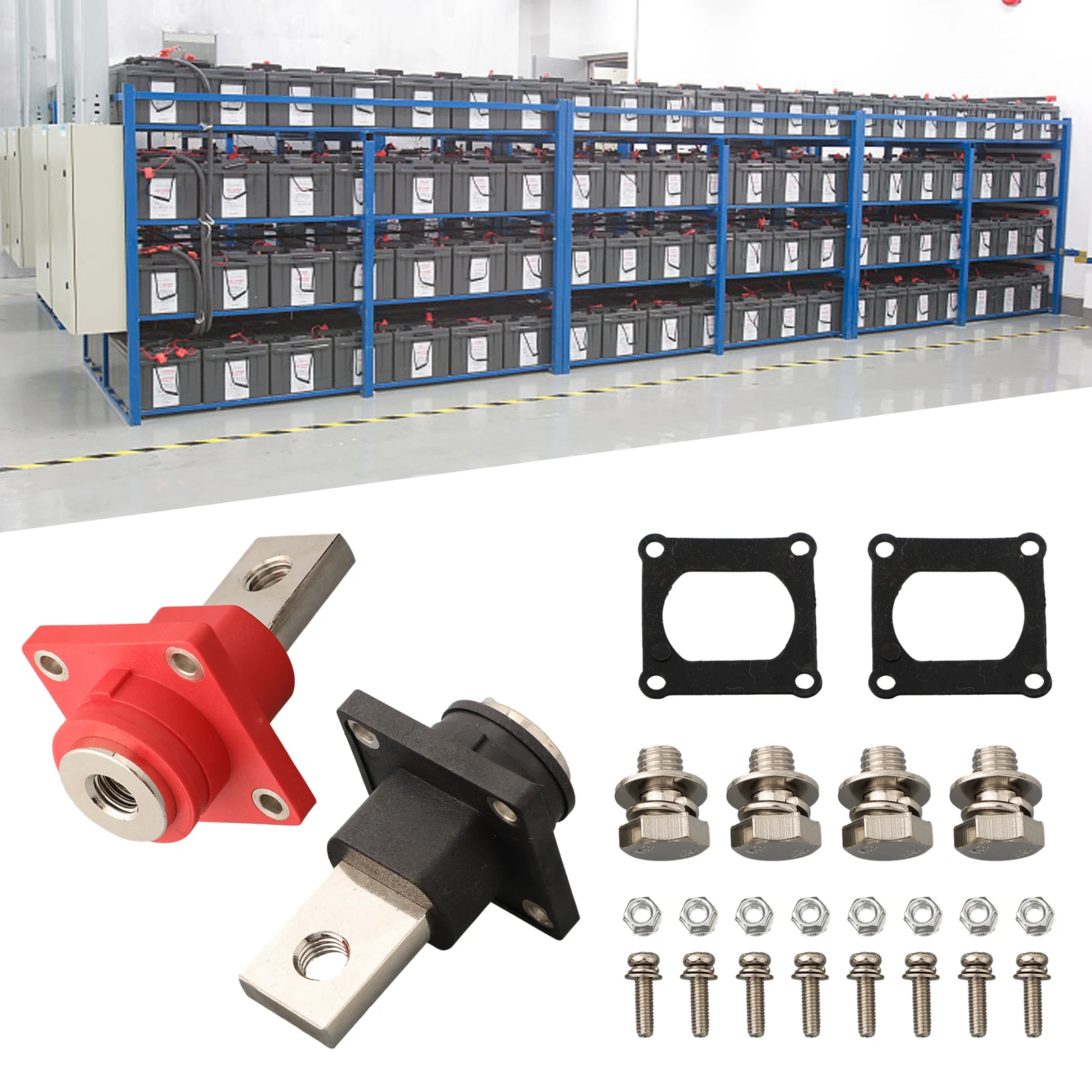 2X Battery Terminals for Lithium Battery High Current Copper Connectors with Click On Protective Cover Wear Resistant