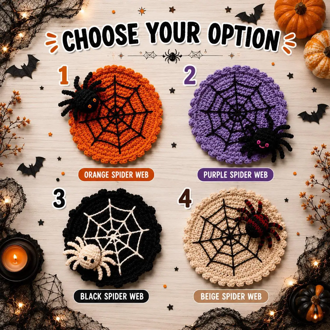 2026 Halloween Spider‑Web Coaster Handmade Gothic Spooky Home Decor Coffee Table Desktop Ornament Drink Cup Mat