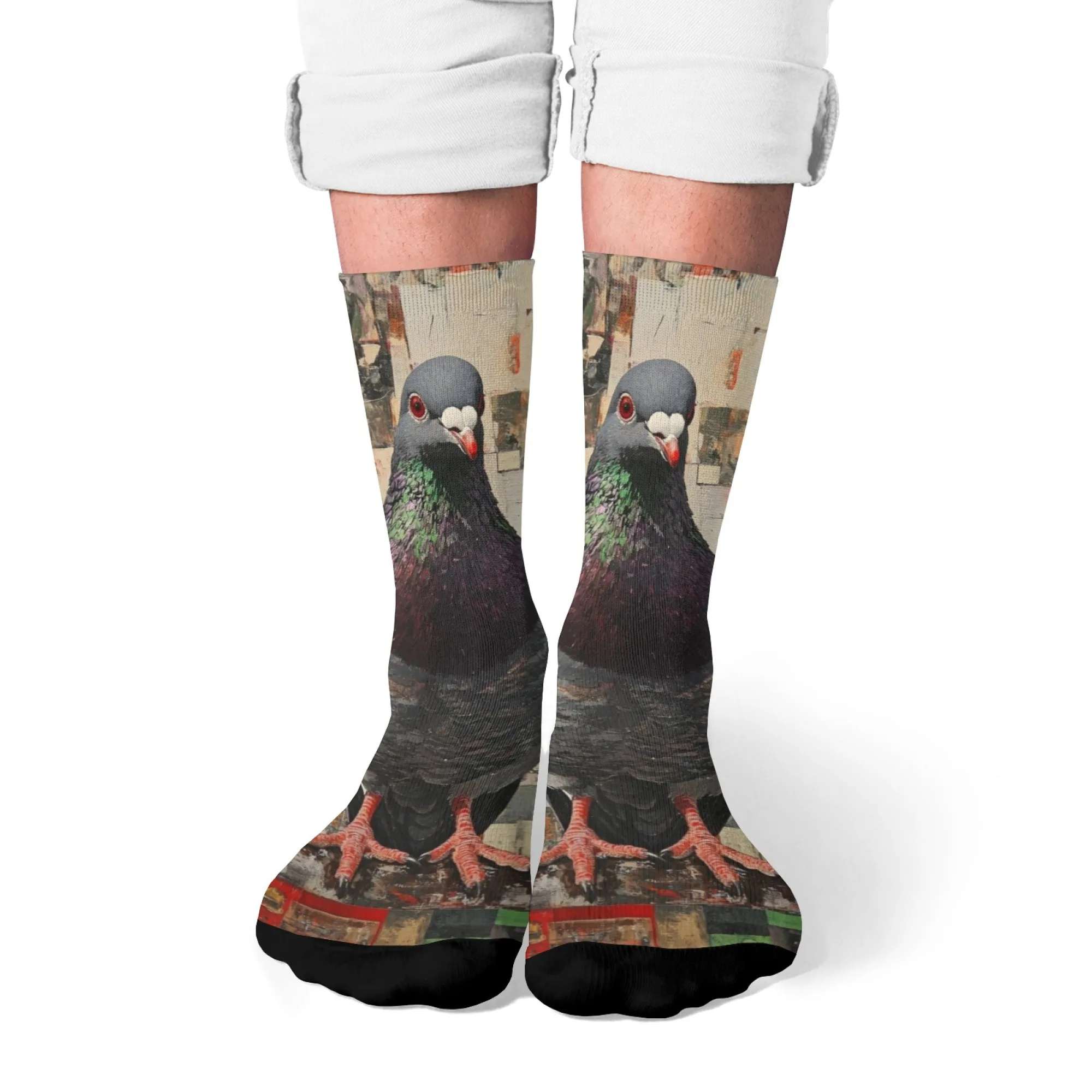 Realistische Retro-Tauben-Crew-Socken, Socken mit verwittertem Wandstruktur-Aufdruck, Geschenk für realistische Tier- und Retro-Stil-Enthusiasten