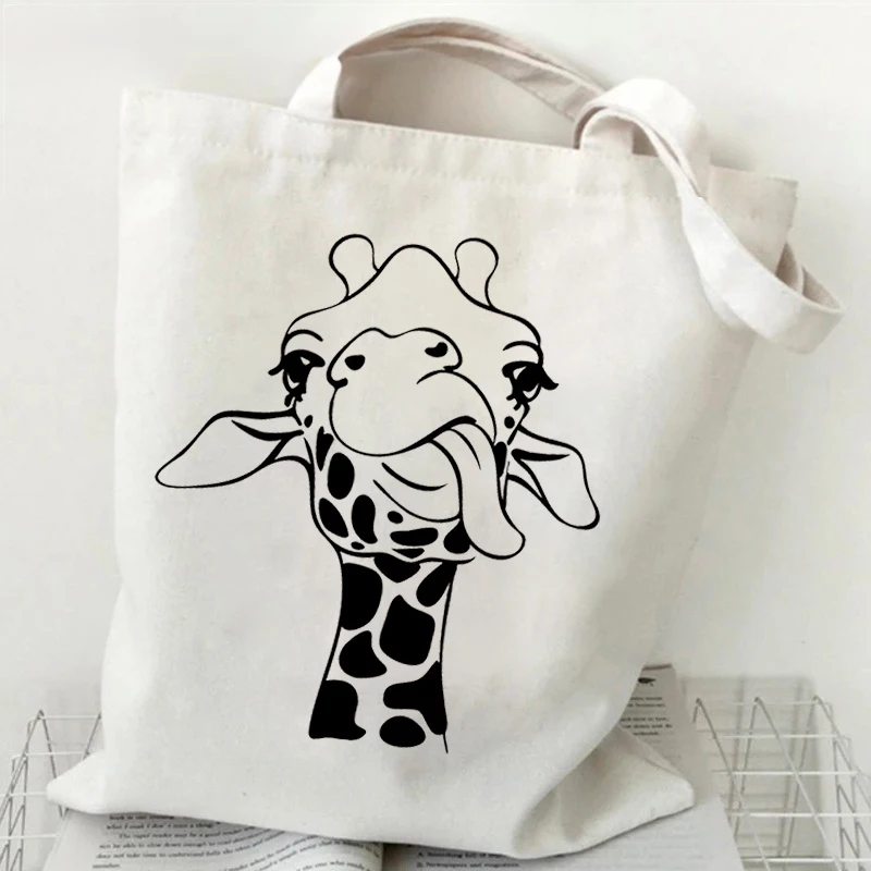 

Versatile Storage Bags Unisex Giraffe Print Lightweight Pattern Designer Shopper Bag Cool Giraffe Glasses Women's Shopping Purse